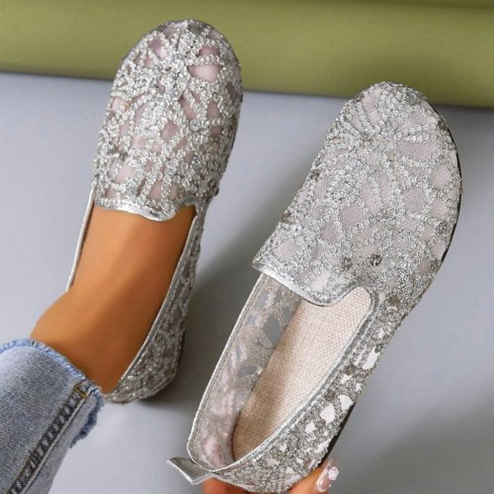 Silvertone Sequin-Accent Mesh Loafer - Women